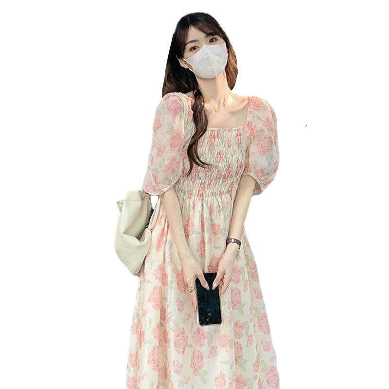 French Style Ins Super Fairy Student New Spring Summer High-End Floral Hot Girl Dress Gentle B5