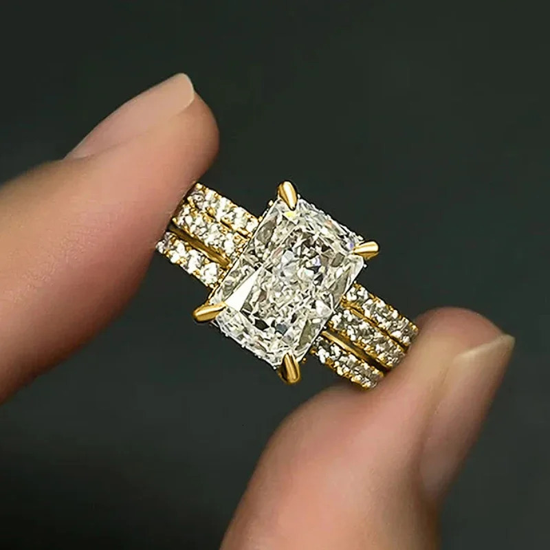 Huitan 3Pcs Set Rings y Geometric Rectangular Cubic Zirconia Women for Engagement Wedding Party Trendy Jewelry 250712