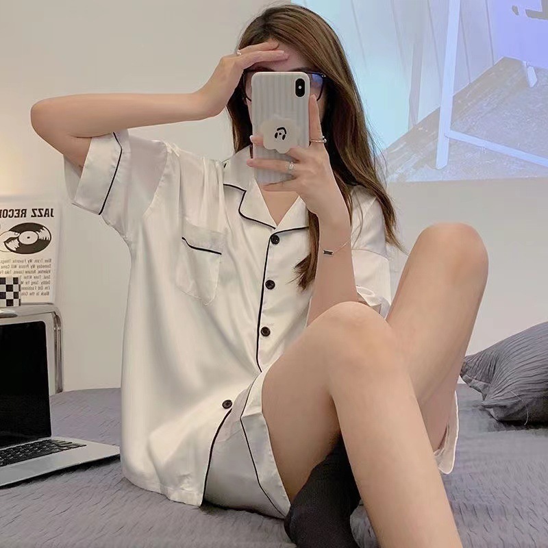 X200-Pajamas women summer ice silk short sleeve thin sweet cute ladies sexy summer home clothes two piece suit