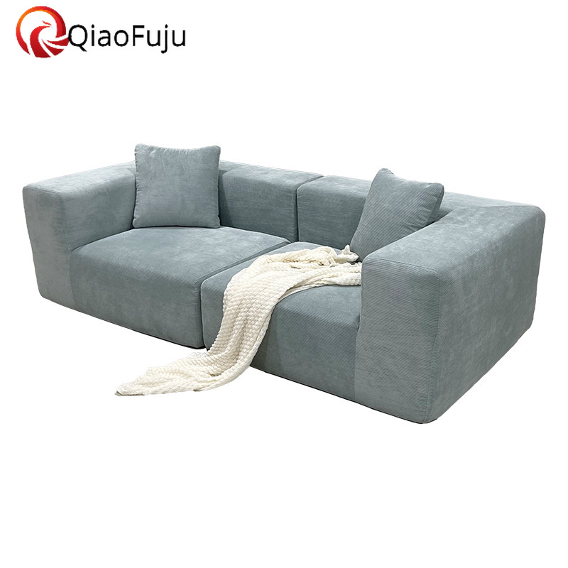 Corduroy tofu sofa combination lazy cream wind straight row Nordic living room fabric sofa Imported Large sofa: 3 meters in length. Long sofa: suitabl