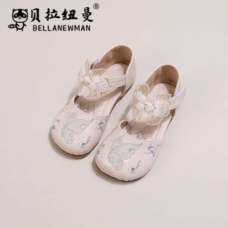 Girls' Bowknot Princess 2024 Summer New Children's Soft Sole Closed-Toe Sandals Embroidered Single Shoes