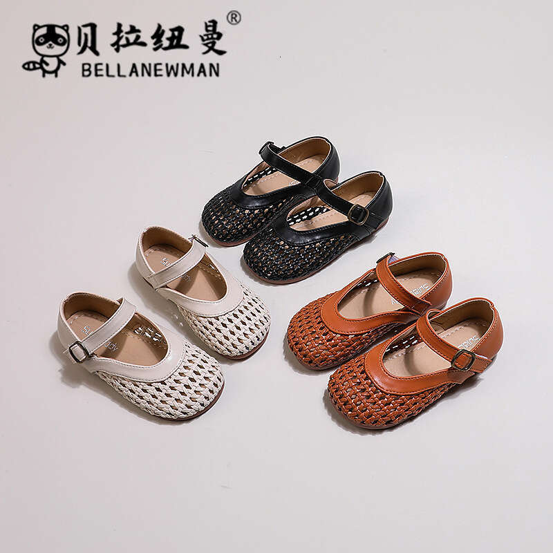 Girls' Woven Leather 2025 Summer New Korean Grandma Shoes Children's Hollow Casual Closed-Toe Sandals