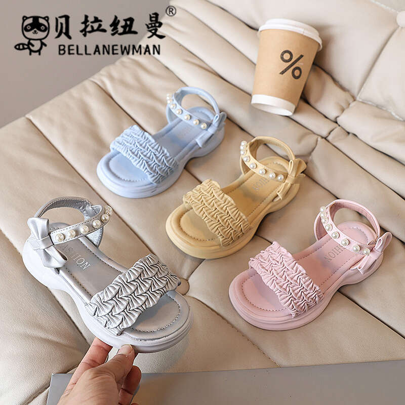 SHEIN Niche Design French Pearl Thick-Soled Princess 2025 Summer New Girls' Bowknot Sandals