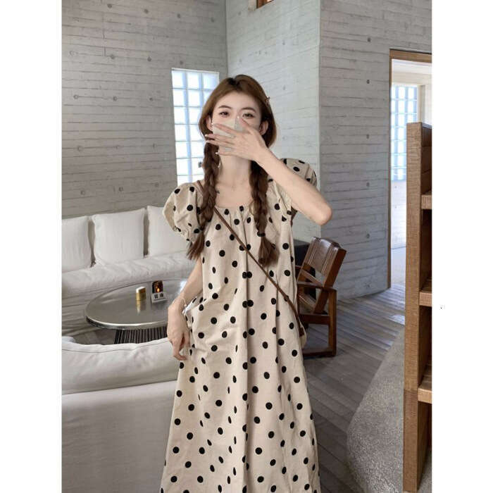 Gentle Wind Style Bubble Sleeve For Women Summer New Design Loose Slimming Mid-Length Dress B5