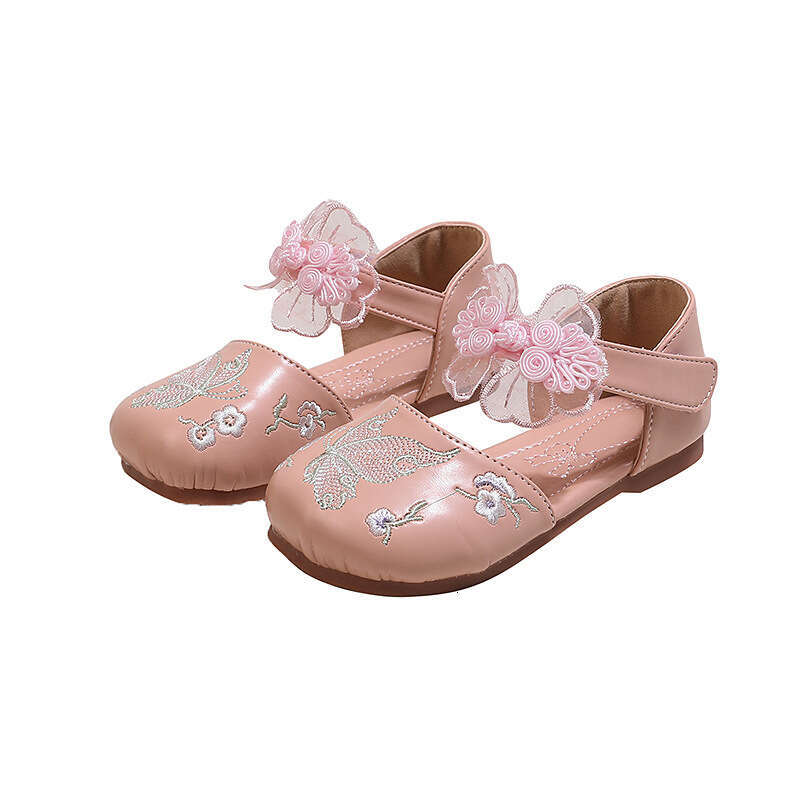 Girls' Bowknot Princess 2024 Summer New Children's Soft Sole Closed-Toe Sandals Embroidered Single Shoes