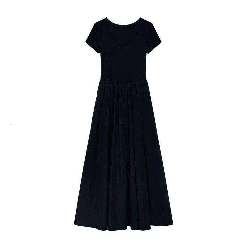 Plus Size Korean Hepburn Style Square Neck Short Sleeve Patchwork For Women Summer Waist Slimming Elegant Age-Reducing Long Dress B5