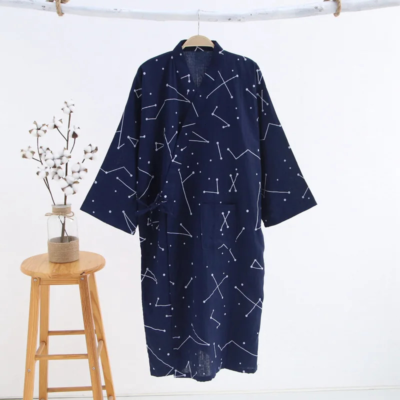 Mens 100% Cotton Gauze Cotton Robe Loose Thin Yukata Japanese Kimono Pajamas Mens Hooded Robe V-Neck Pajamas Bathrobe 250710
