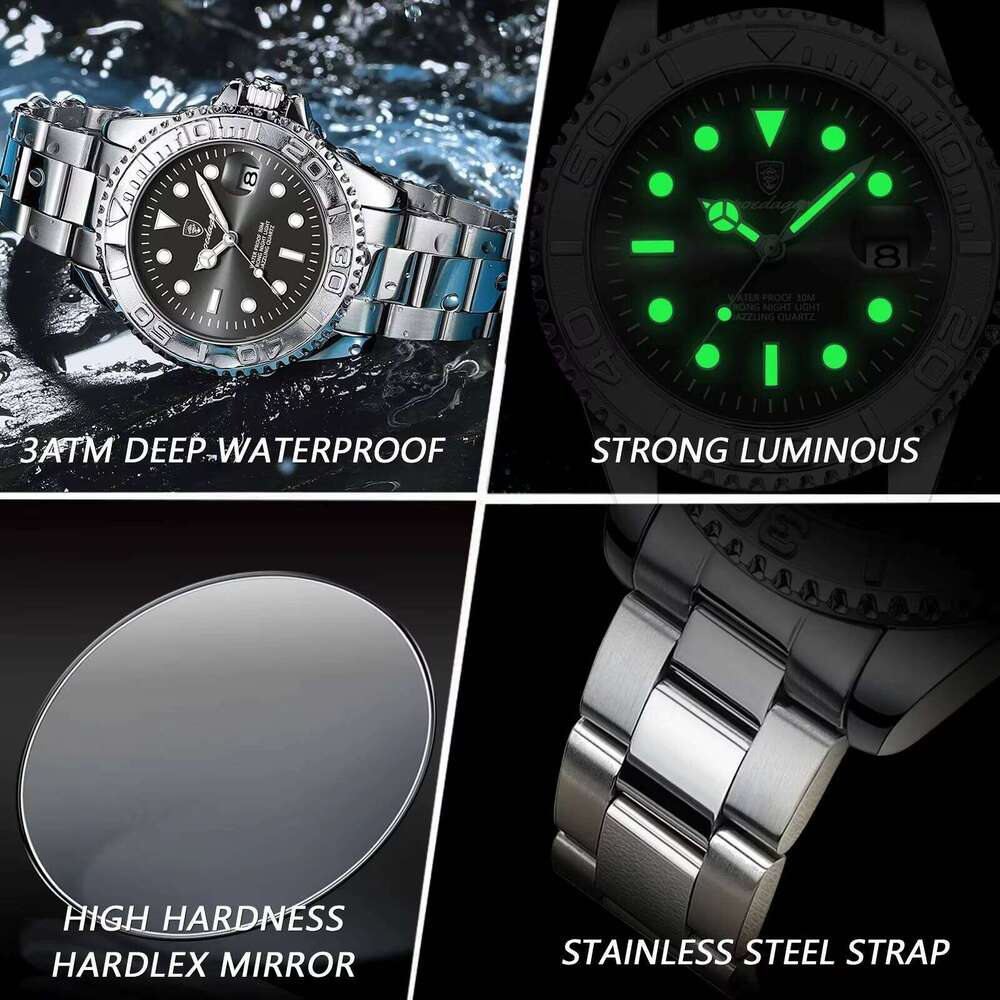 DHwatches Men's Casual Waterproof Watch - 50M Luminous Stainless Steel Quartz Wristwatch with Date (Model 680)