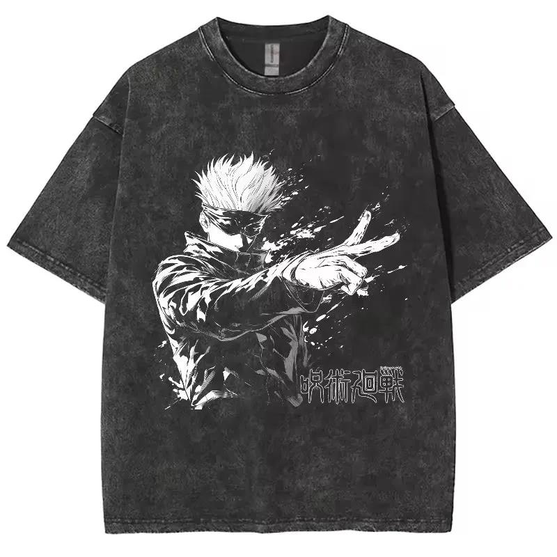 free shipping Men's T Shirts Anime Jujutsu Kaisen Gojo Satoru Washed Men Women Cotton Harajuku T-Shirts High Quality Retro For Tops Tees