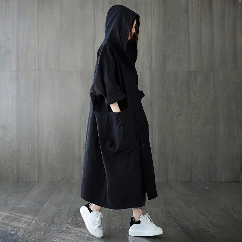 Women Hoodie Long Trench Coats Autumn Long Sleeve Loose Solid Color All Match Hoody X-Long Button Cardigans Outwear GGFS-005 250708
