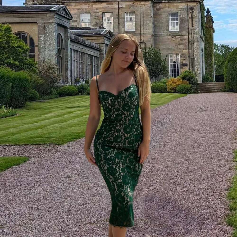 Suninheart Summer Midi Green Dress Elegant Spaghetti Strap Wedding Guest Party Sexy Birthday Dresses for Women