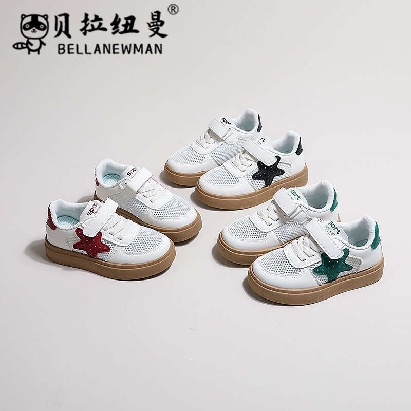 Bella Newman Girls Thick-Soled Single Mesh Sneakers 2024 Spring Summer New Boys Fashion Sports Children's White Shoes