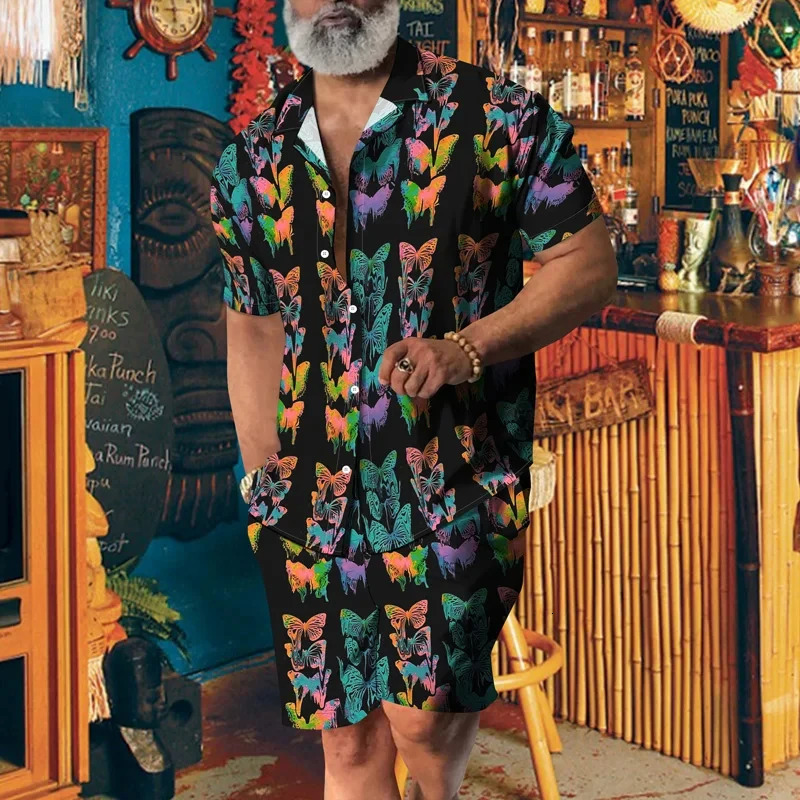 Mens Hawaiian Shirt Suit Leopard Print Party Set Printed Camisia Casual 2 Piece Set Vacation Street Wear Y2k Short Shirt Sets 250708