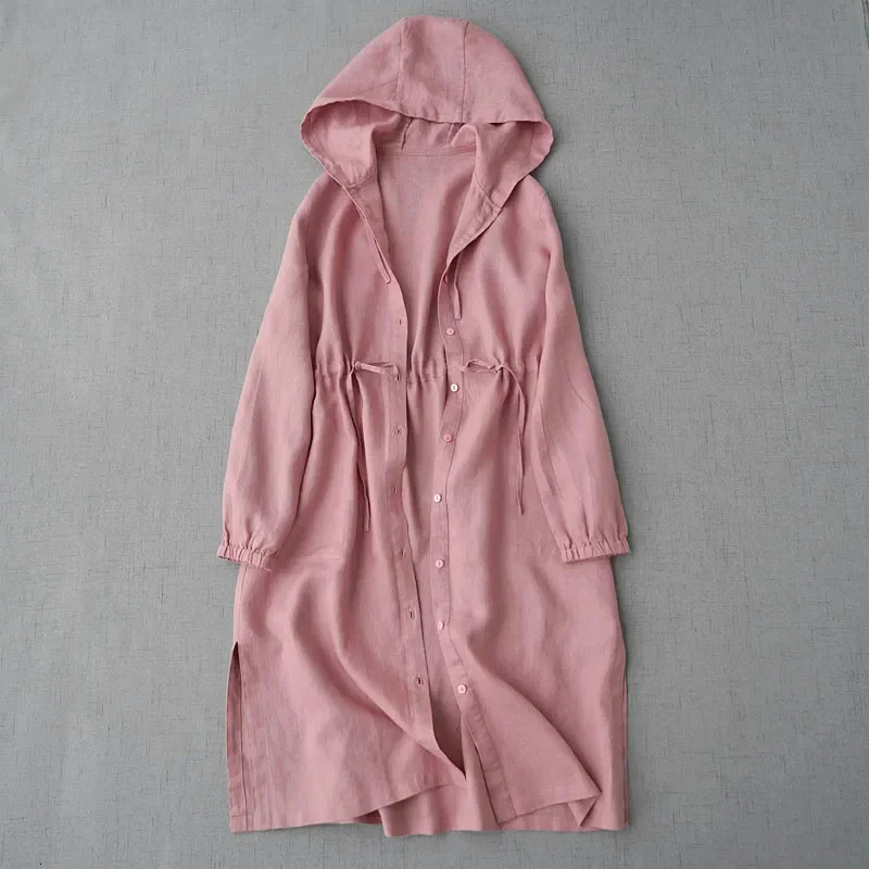 Summer Linen Sun Protection Clothes For Womens Hooded Thin Windbreaker Jacket Mid Length Spring Autumn Coat Tops Female Hoodies 250708