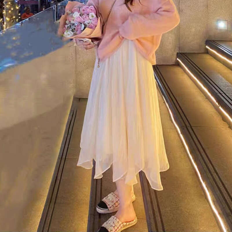 Gentle Mesh Half Women Summer Mid-Length Waist Slimming Flared Skirt Super Fairy Long B5