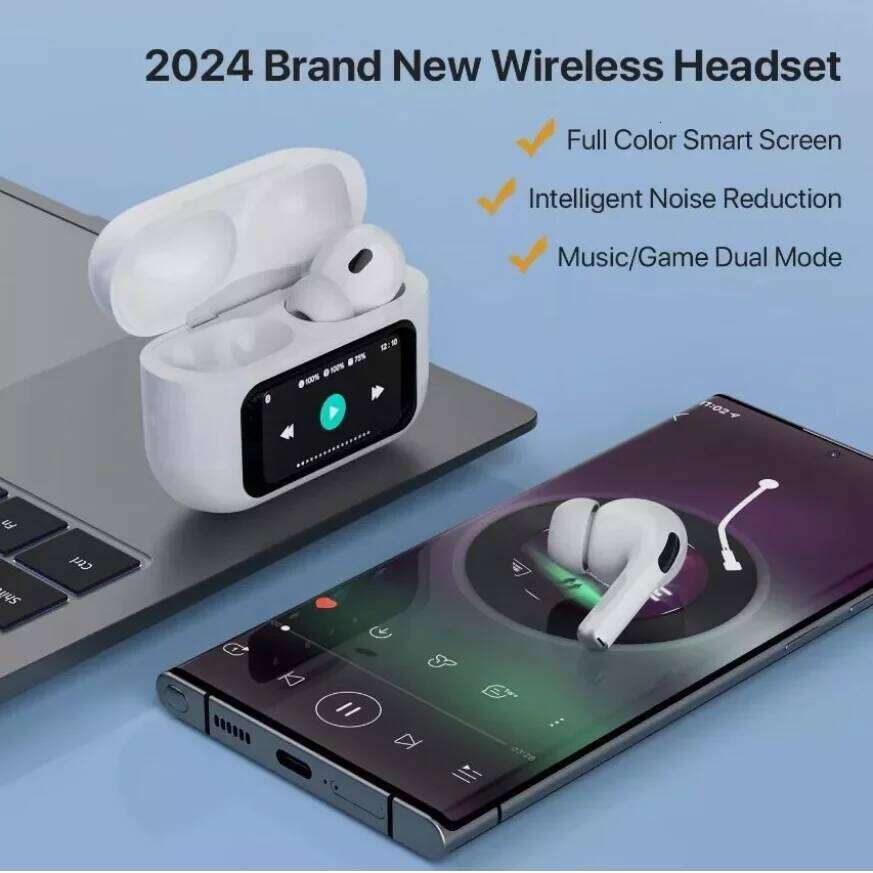 A9 Pro Earbuds Headphones Wireless Earphones Bluetooth 5.4 Touch Screen