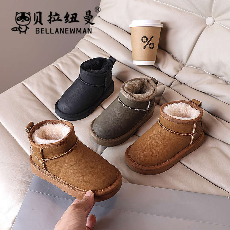 Children's Thickened Warm Snow 2024 Winter New Girls' Black Cotton Boys' Short Boots Medium and Large Kids' Shoes