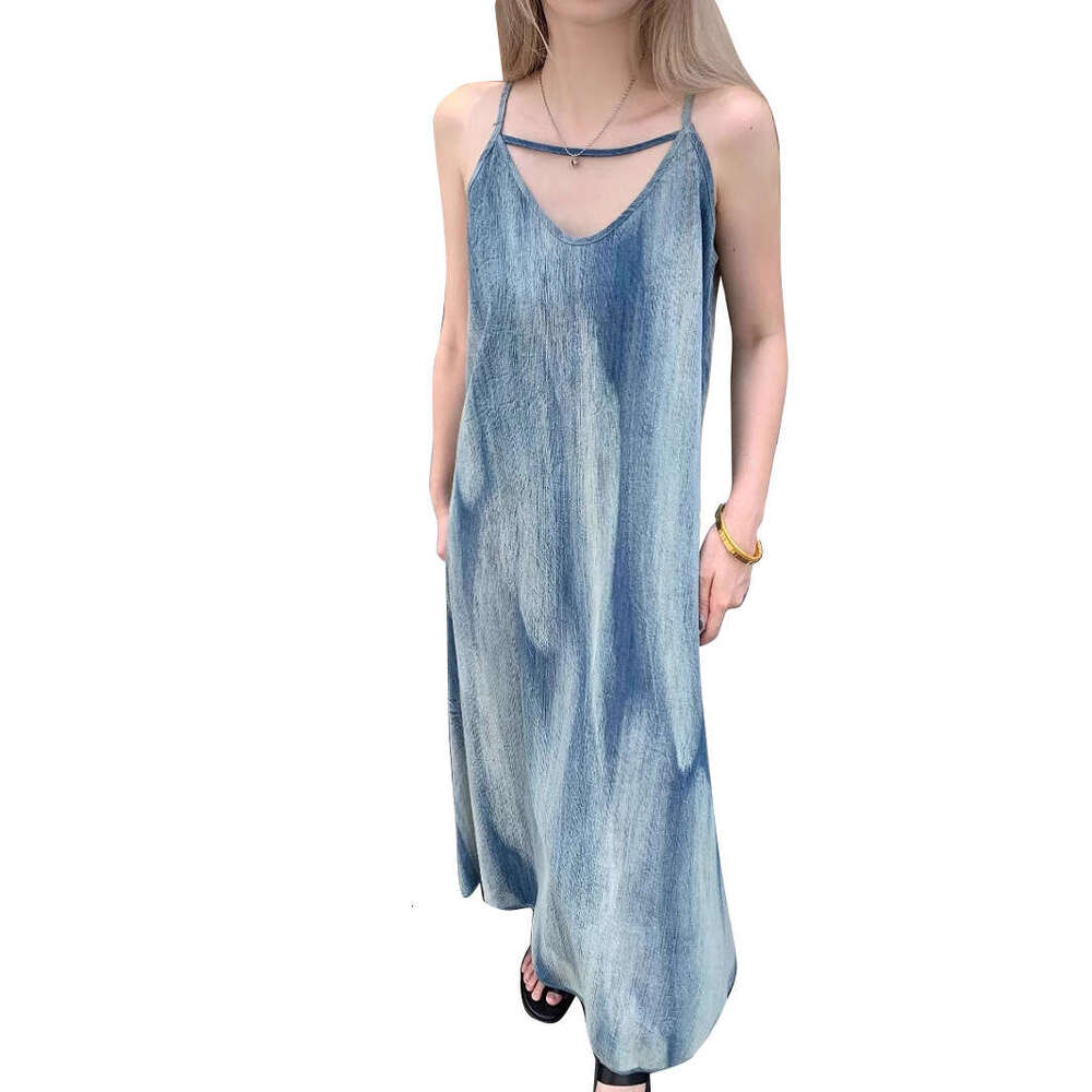 French Tie-Dye Strap For Women, Loose And Slimming Summer Dress, Beautiful Sanya Beach Vacation Long Dress B5