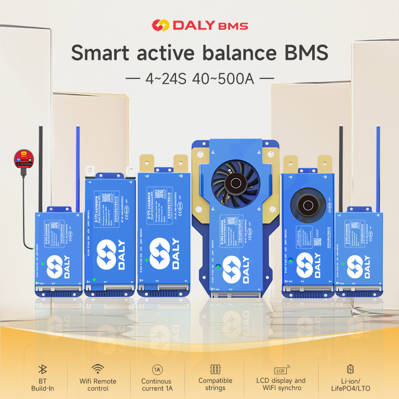DALY Smart BMS Factory BMS 4-24S high current bms 250A 300A 400A 500A Li-ion Lifepo4 12V 24V 36V 48V 60V 72V Bluetooth RS485 CAN 1A active balance b