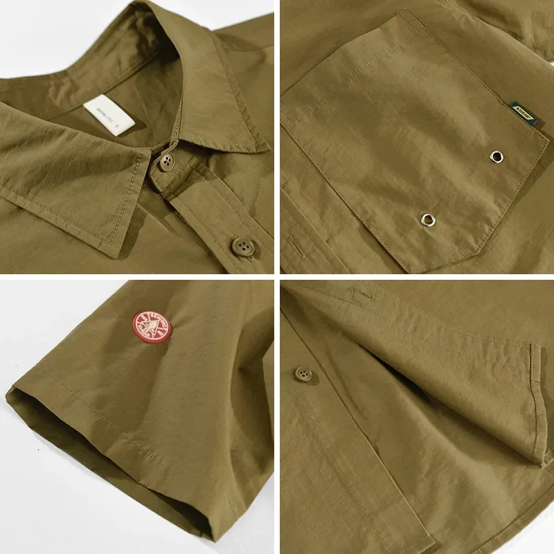 Japanese Style Cargo Shirt Men Summer Short Sleeve Casual Shirts Lapel Double Pockets Youth Streetwear Fashion Loose 250704