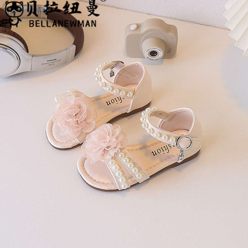 Girls Fashion Beaded Princess Sandals 2025 Summer New Children's Flower Open-Toe Beach Toddler Shoes