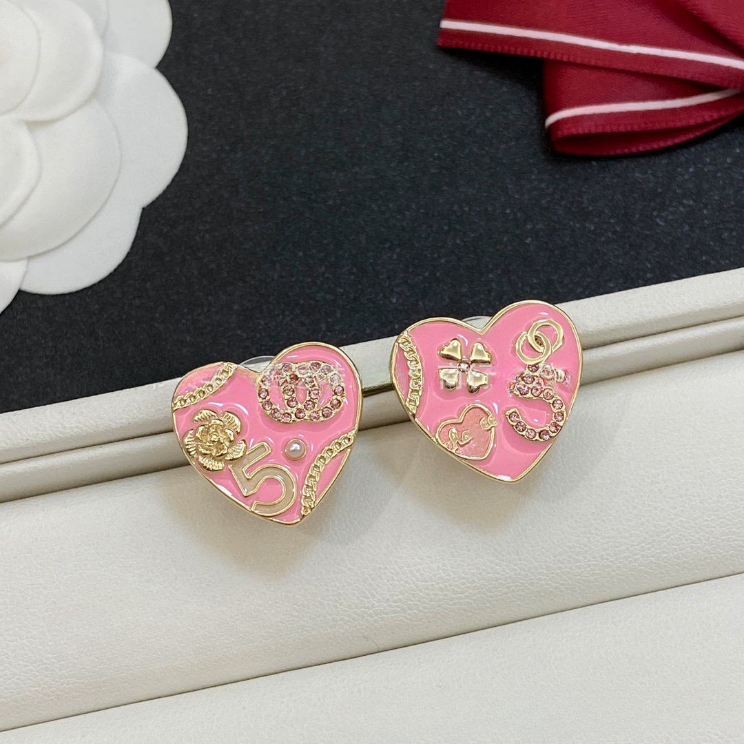 Pink Heart earrings for women letter diamond earrings designer jewelry women earrings accessories loves gift