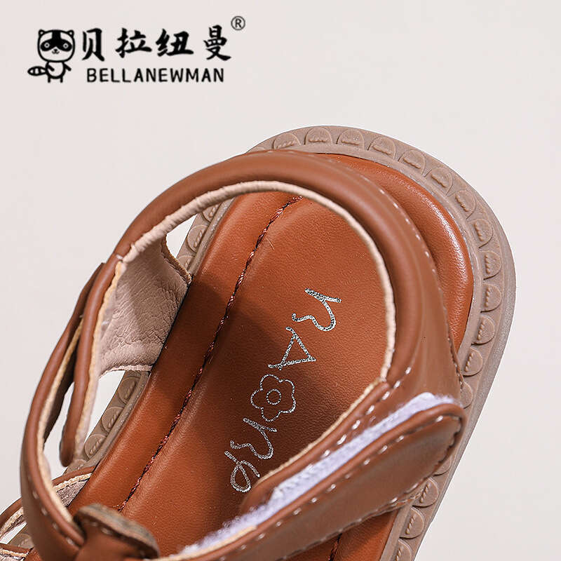 Girls' Woven Roman 2024 Summer New Style for Older Children, Children's Closed-Toe Beach Sandals