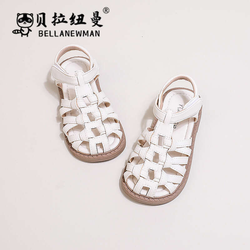 Girls' Woven Roman 2024 Summer New Style for Older Children, Children's Closed-Toe Beach Sandals