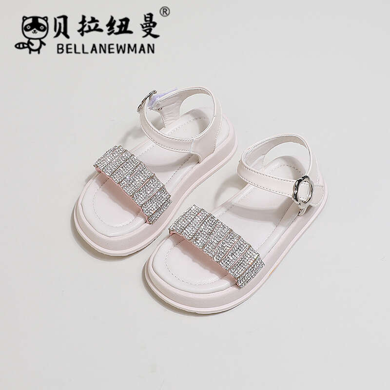 Children's Rhinestone 2024 Summer New Girls' Versatile Thick-Soled Height-Increasing Fashion Casual Roman Platform Sandals