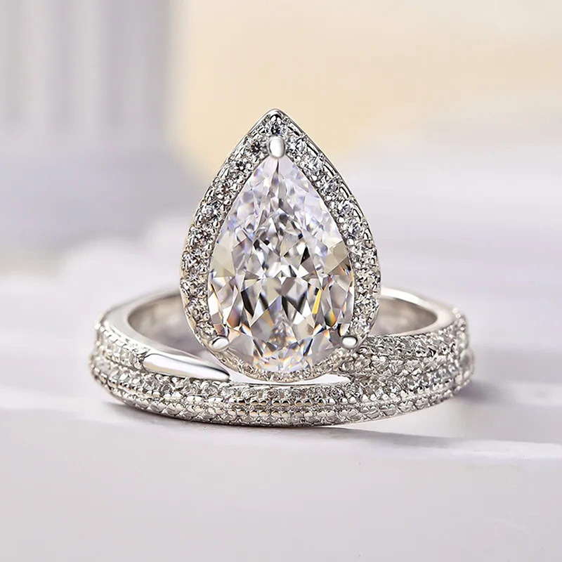 2025 Choucong Ins Top Sell Sparkling Luxury Jewelry 925 Sterling Silver Fill Pear Cut 5A Cubic Zircon CZ Diamond Gemstones Party Eternity Women Engage