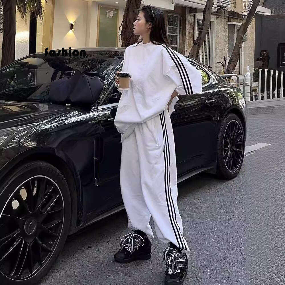 High-End Salt Sportswear For Women, Summer Loose Lazy Style Short Sleeve Long Pants Casual Two-Piece Set Trendy B5 h7