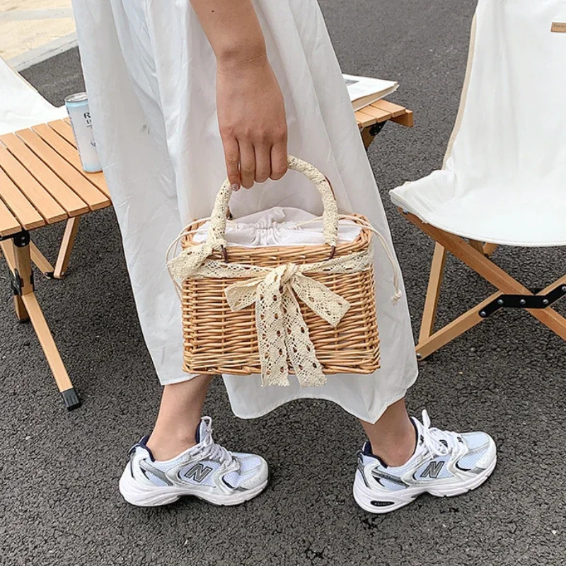 Straw Bags for Women Square Handbags Summer Rattan Shoulder Bags Handmade Knitted Storge Small Bag Fashion 250704