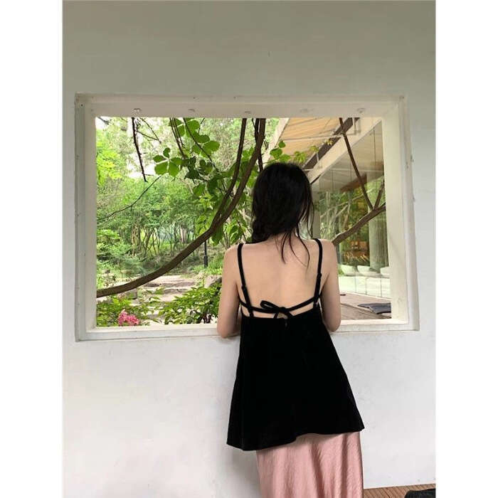 Black Strap Dress Summer New Women's Design Sense Versatile Loose Slimming Elegant Tank Top B5