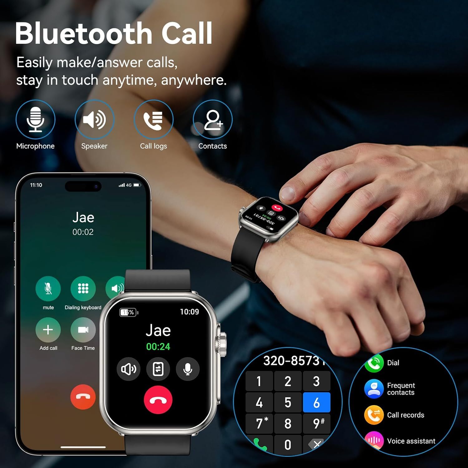 Men and Women Smart Watch, 1000 mAh 100-Day Battery Life, 1.8inch Tracker Bluetooth Call/Dial, 110+ Sports Modes, IP68 Waterproof, Heart Rate, 24/7 Sl