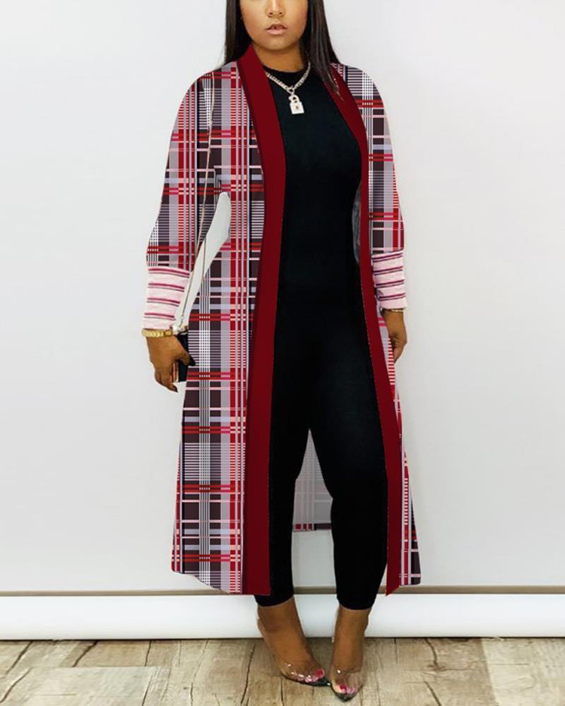 Stitching Casual Cardigan Open Front Y2K Tie-Dye Printed Cardigan Trench Women Long Sleeve Straight Stripe Longline Coat 240813