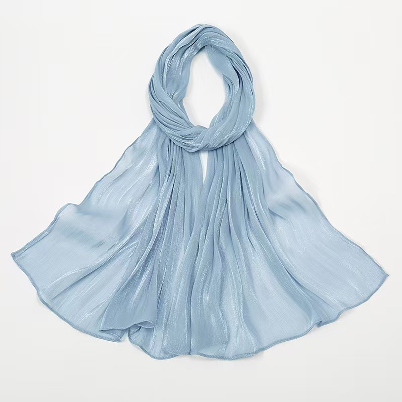 T1209 new cool breathable bright silk chiffon island wrinkled long scarf solid color simple Malay Indonesian ladies headscarf