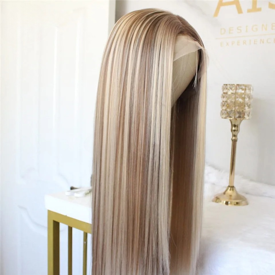 Ash Blonde 250 Density 30 40 Inch Highlight Straight Lace Front Wig 13x4 Hd Transparent Lace Frontal Wig Pre Pluck Human Hair Synthetic Wig For Women