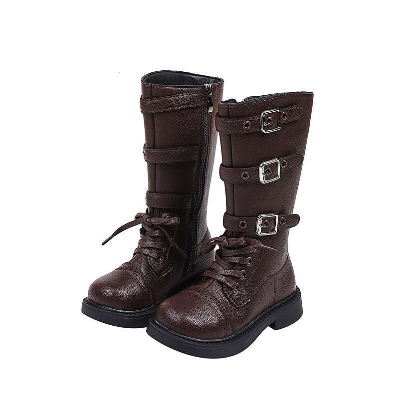 Girls' Fashion Leather 2024 Autumn New Big Kids Knight Long Children's British Style Martin Boots