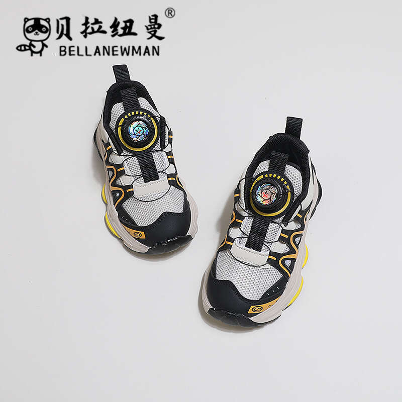 Children's Rotating Button Sneakers 2024 Spring and Autumn New Korean Style Girls' Dad Boys' Casual Running Shoes