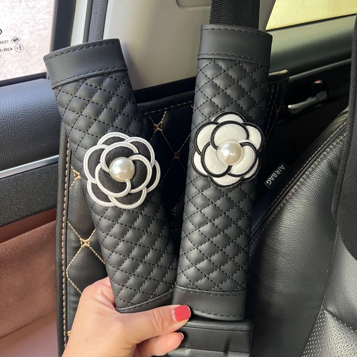 Bowknot Universal Car Safety Seat Belt Cover Pearl Flower Ice Silk Auto Shoulder Pad Styling Seatbelts Protective Car Accessorie