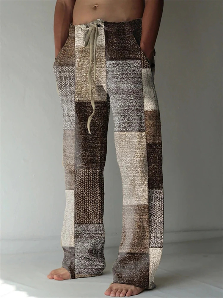Vintage Loose Patchwork Print Mens Pants Summer Thin Casual Mens Pants Travel Vacation Casual Pants Mens Clothing Sweatpants 250708