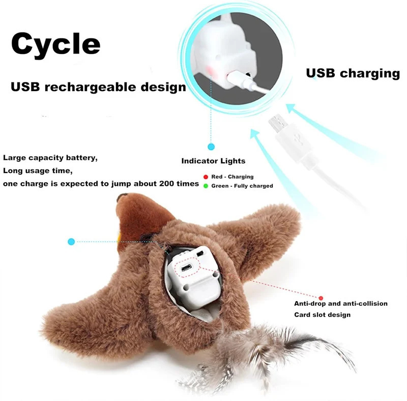 Interactive Cat Toys Rechargeable Chirping Flapping Birdno Flying with Catnip for Indoor Cats Touch Activated Plush Toys 250716