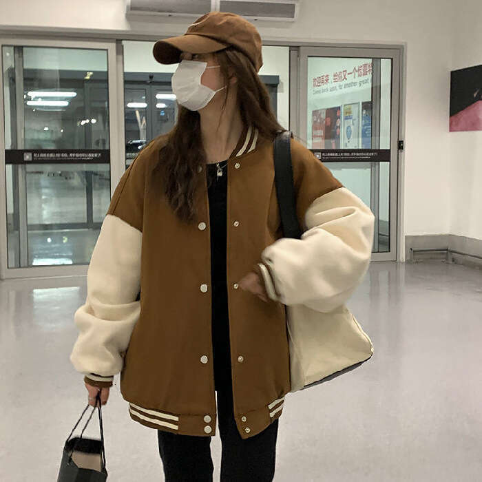 American Style Fleece Lined Thickened Sweatshirt For Female Students, Loose Fit, Autumn And Winter, Trendy Ins Harajuku Baseball Jacket B5