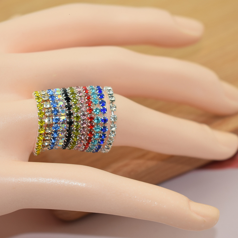 Korean Style Single Row Rhinestone Ring Elastic Ring Inlaid Ring Mixed Batch Elastic Ring 241225