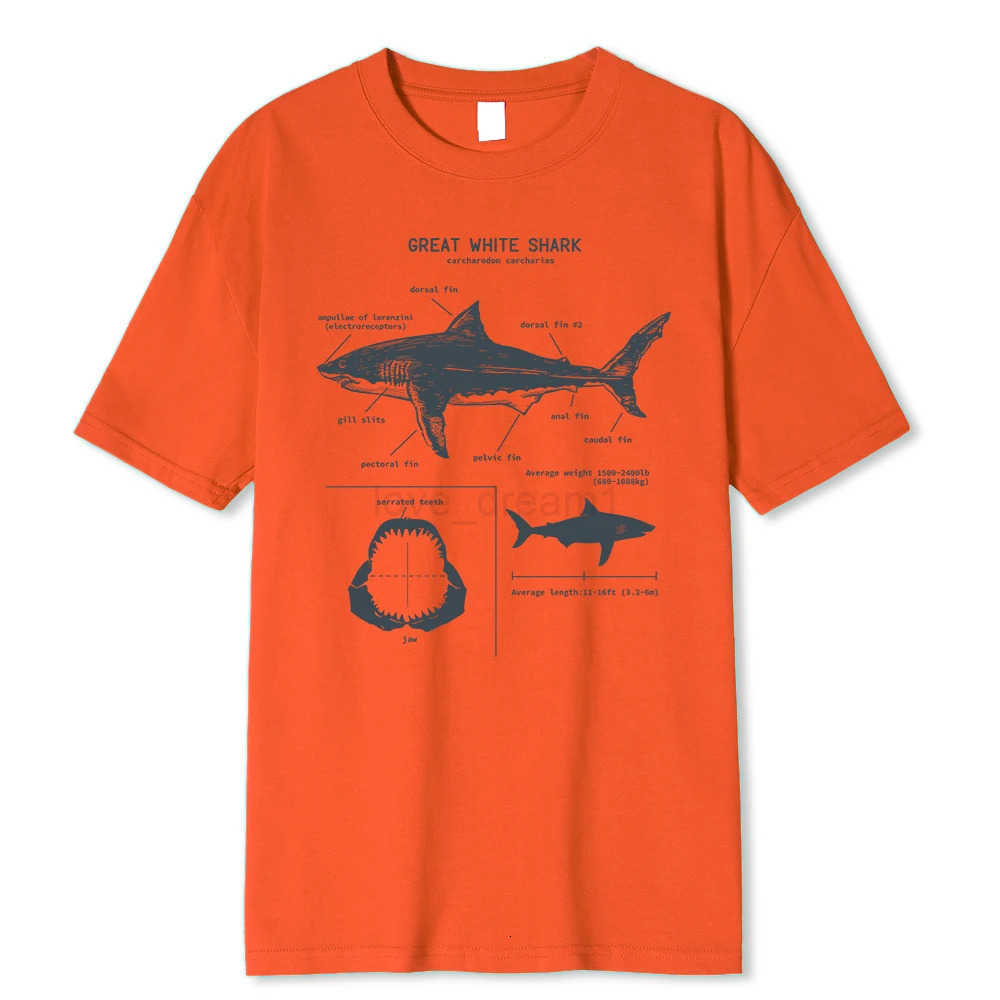 Great White Shark Anatomy T-Shirt New Summer Men Street Short Sleeve Hip Hop Punk Style Boy Casual Tops Fashion White Tees T250714