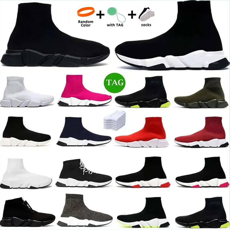 Designer Casual Sock Shoes Paris Men Women Platform Hommes Mesh ComfortSole Breathable Trainer Black Glitter Knitted Triple Sneaker Walking Eur 36-47
