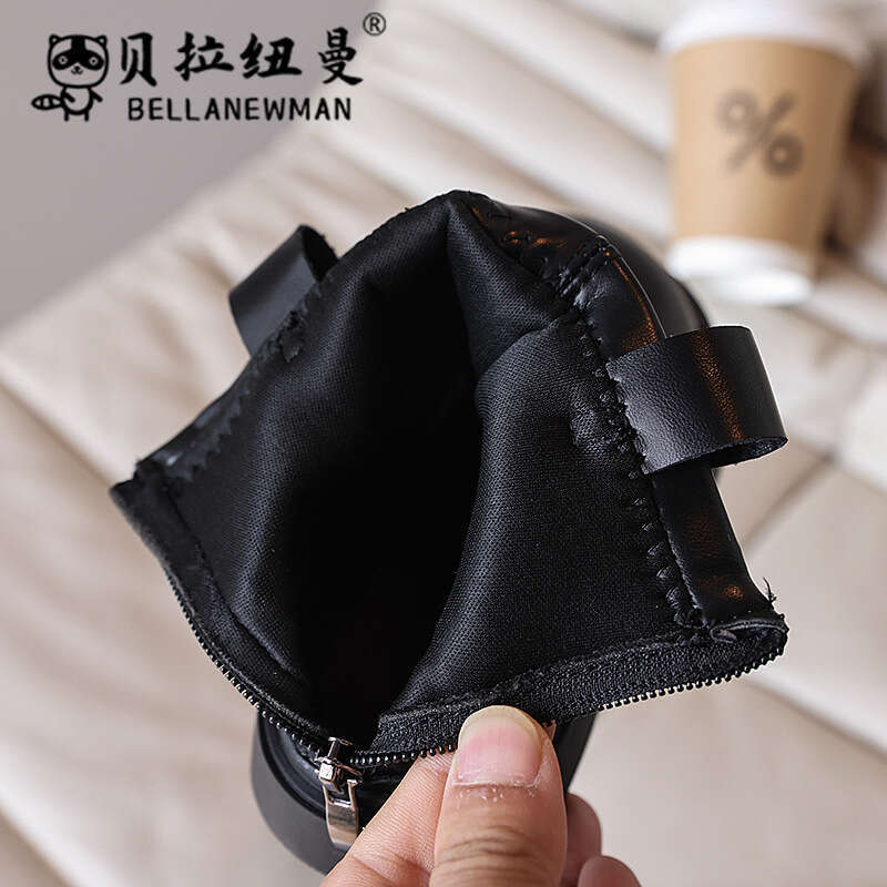 Children's Black Leather Short 2024 Autumn New Korean Girls' British Style Martin Boots for Older Kids