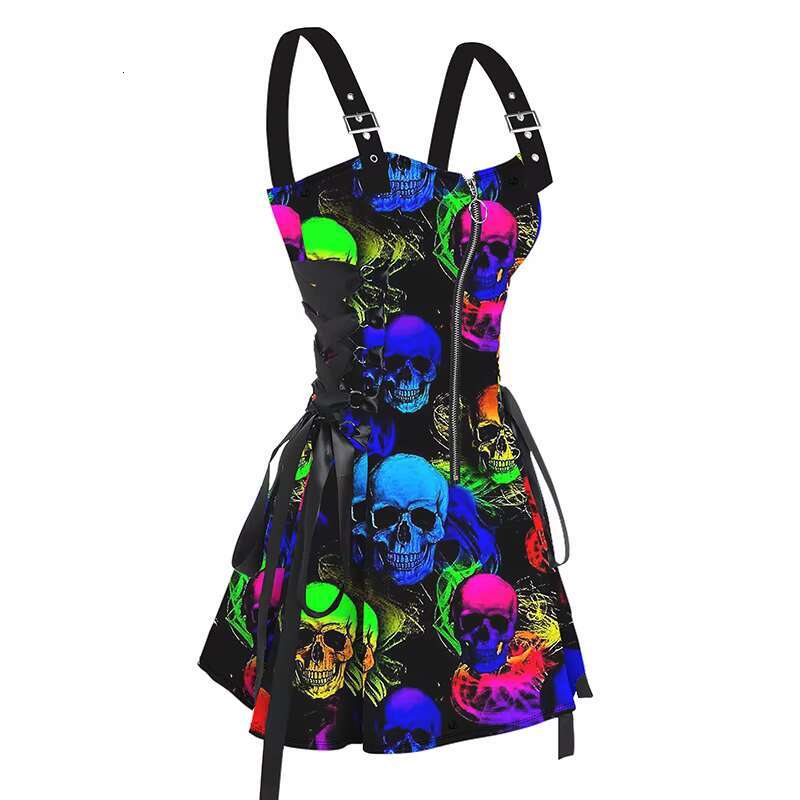 Dressfo 2025 Womens Sexy Sleeveless Dresses Shiny Butterfly Print Lace Up Half Zipper Buckle Strap Mini Dress Vestidos dongdumaoyi