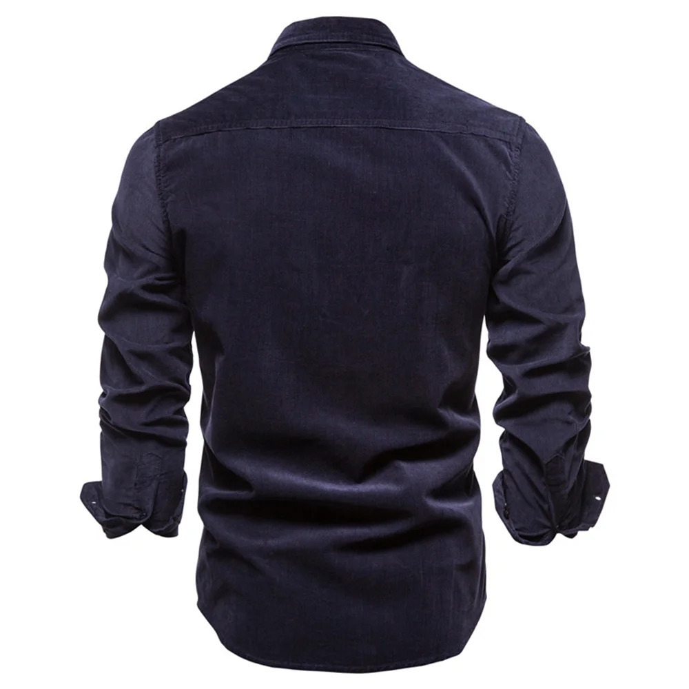 Single Breasted 100 Cotton Mens Shirt Business Casual Fashion Solid Color Corduroy Men Shirts Autumn Slim 250704