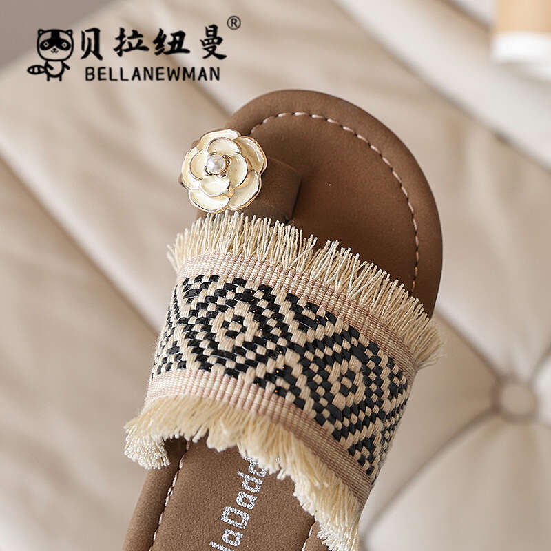 Ethnic Style Fisherman Slide Sandals 2025 Summer New Girls' Fashion Woven Outdoor Slippers